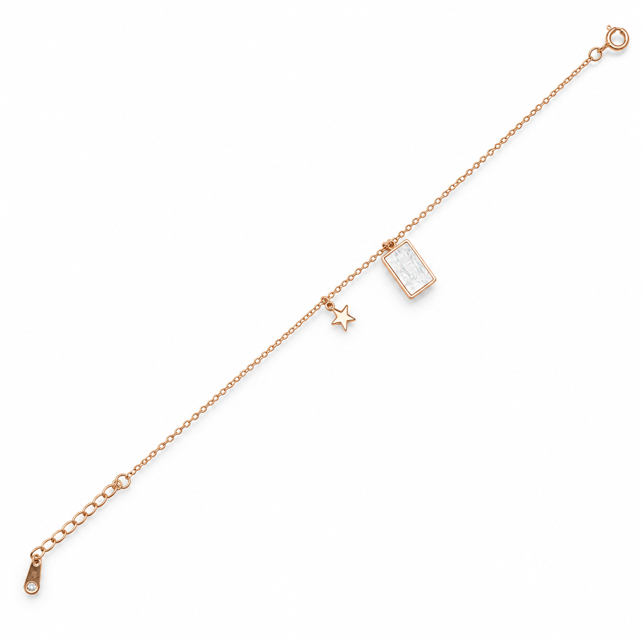 925 Silver Rose Gold Star Charm Bracelet