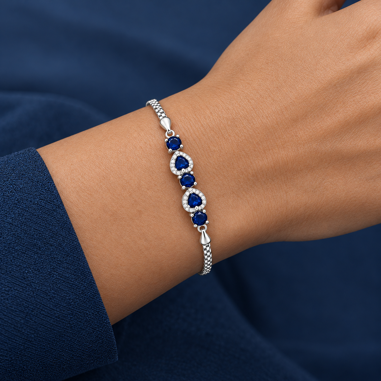 925 Silver Royal Blue Stone Bracelet