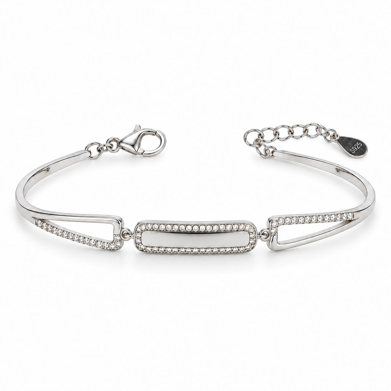 Elegant Stone Border 925 Silver Kada Bracelet