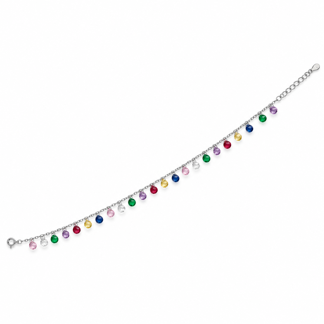 Rainbow Charm 925 Silver Anklet