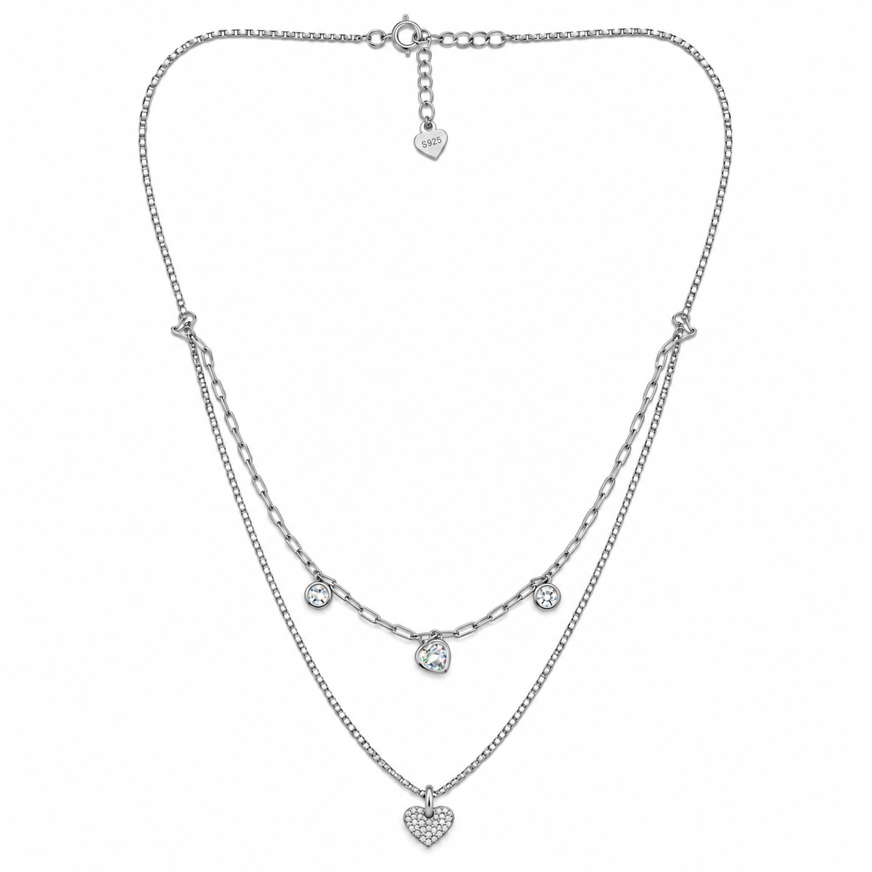 Double Layer Heart Silver Necklace