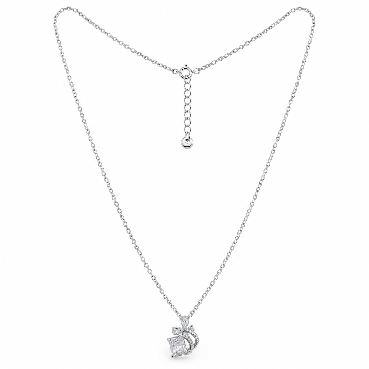 Elegant Silver Floral Crystal Pendant Necklace