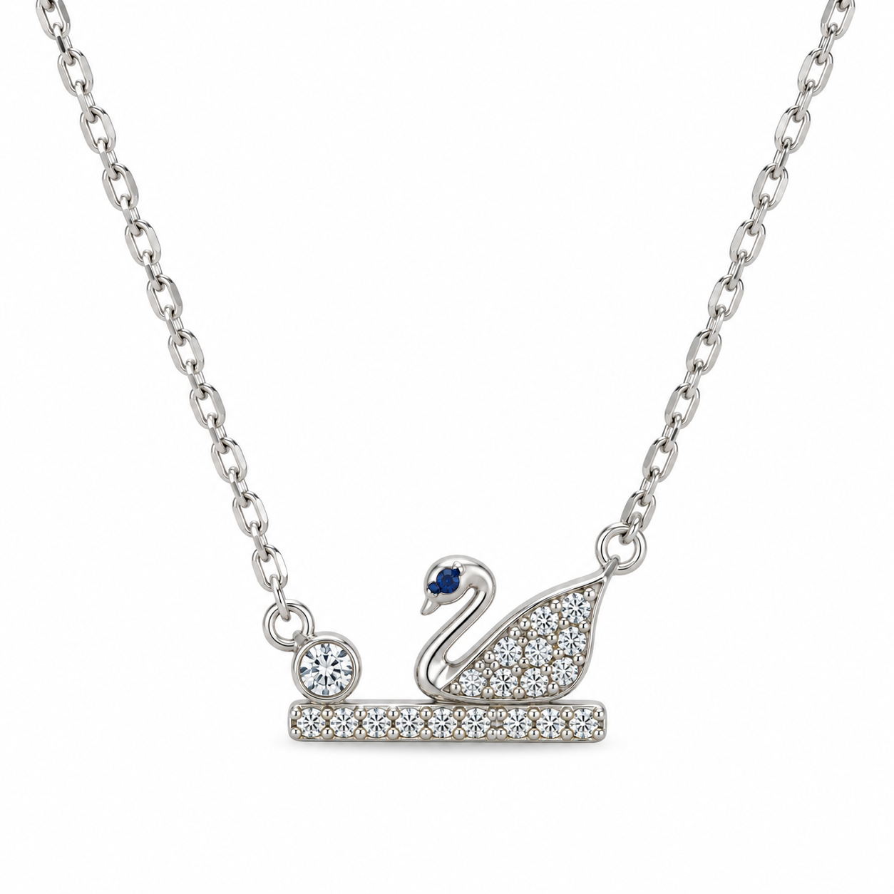 Elegant Swan Design Silver Pendant Necklace with Blue Stone